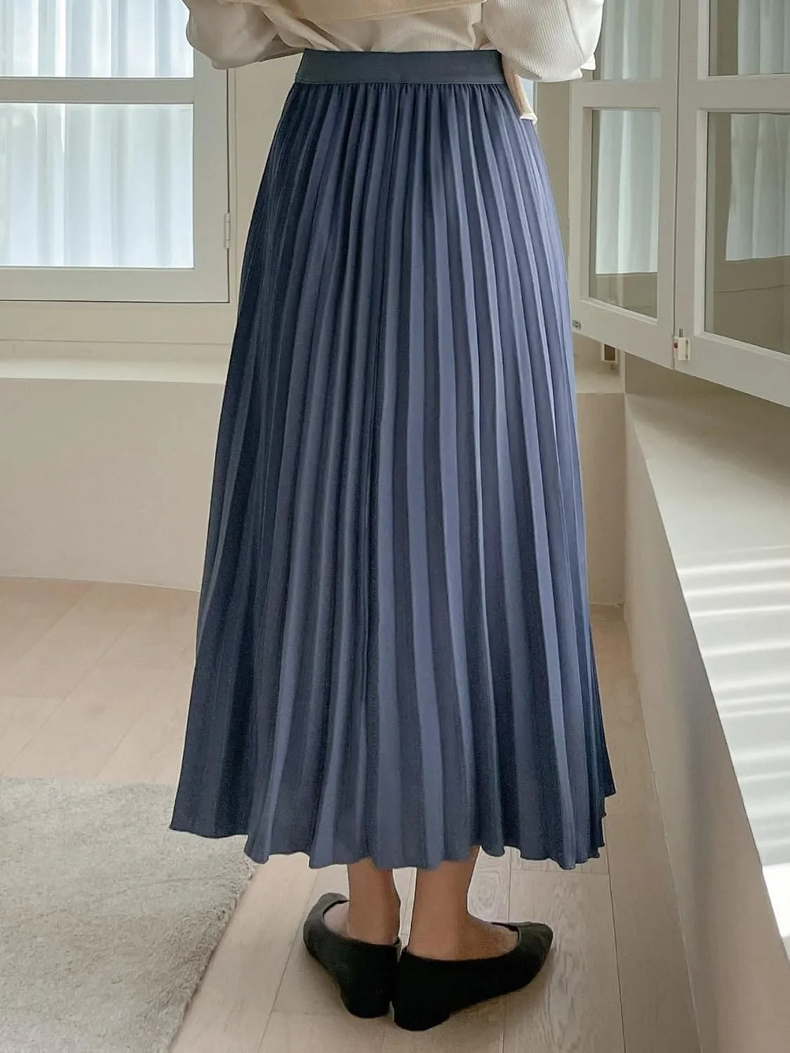 TIMEKE 2023 Women's Summer Long Skirt High Waist Solid Pleated Skirt Elegant Casual Midi Skirt