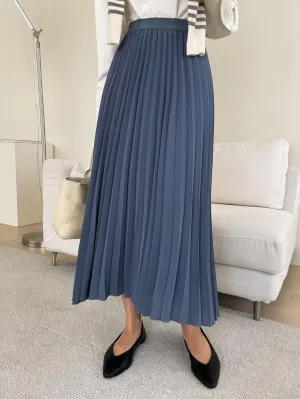 TIMEKE 2023 Women's Summer Long Skirt High Waist Solid Pleated Skirt Elegant Casual Midi Skirt