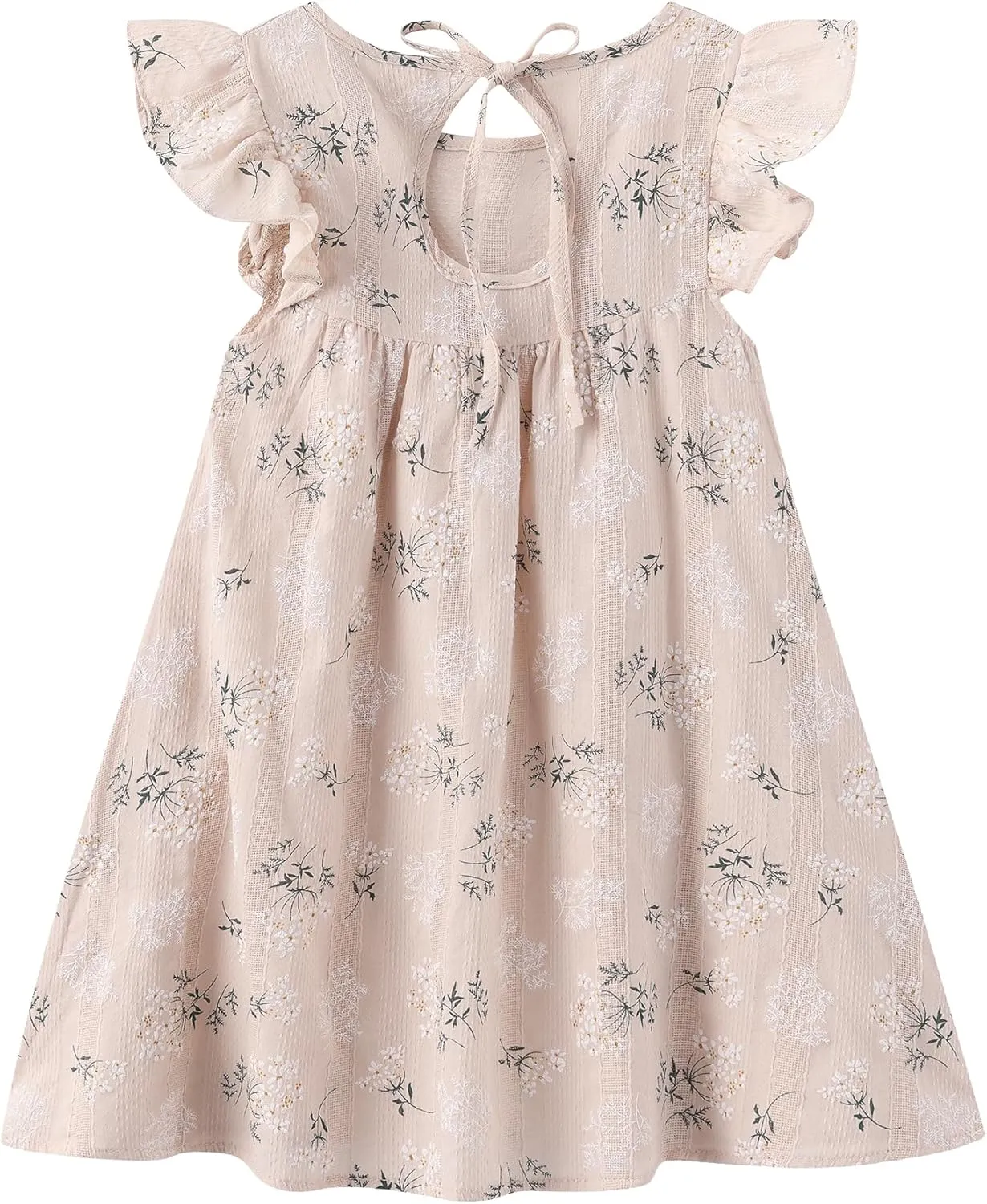 Toddler Girls Ruffle Sleeve Cotton Linen Dress Sleeveless Baby Girl Back Tie Dress Kid Casual Sundress