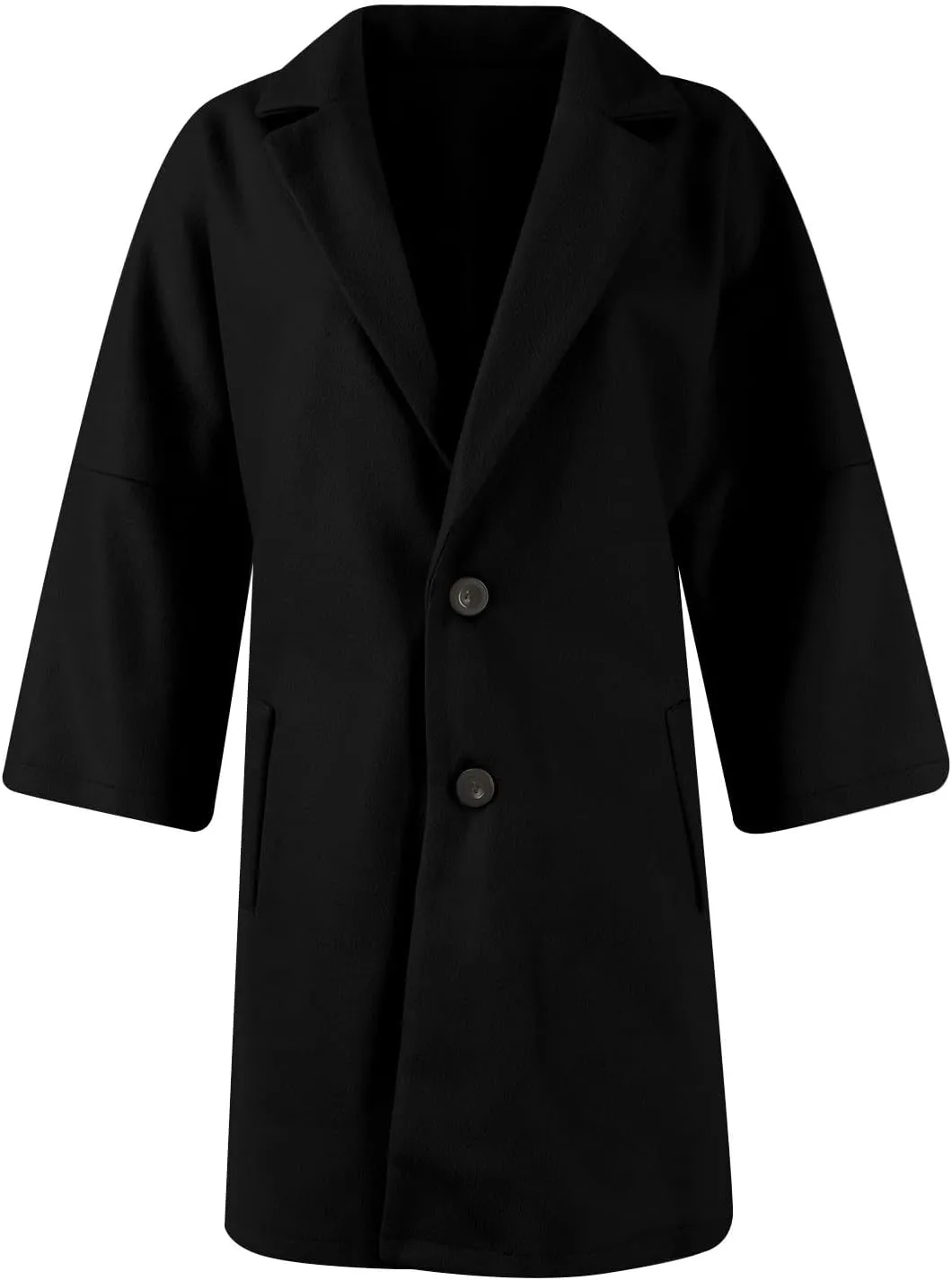 Trench Coat Women 3/4 Sleeve Lapel Neck Winter Pea Coats Casual Thermal Single Breasted Jacket Overcoat with Pockets