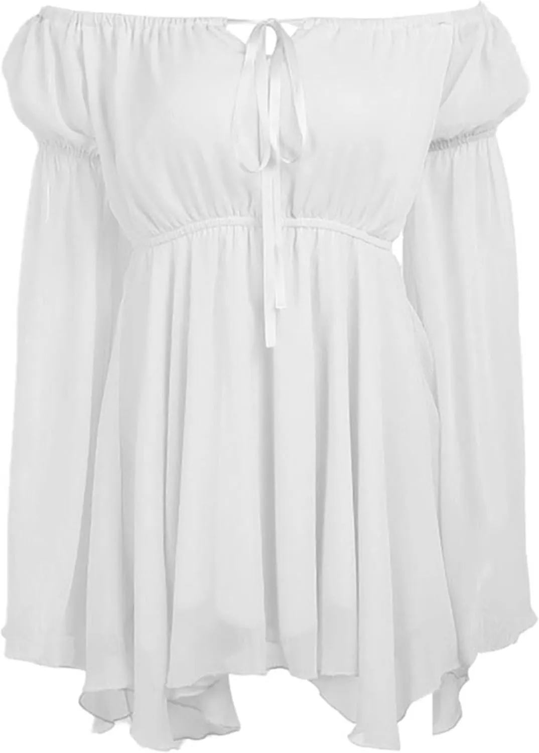 TSMNZMU Womens Two Piece Sets Corset Dress Off Shoulder Bell Sleeve Chiffon Dresses Lace-Up Mini Bustier Party Dress