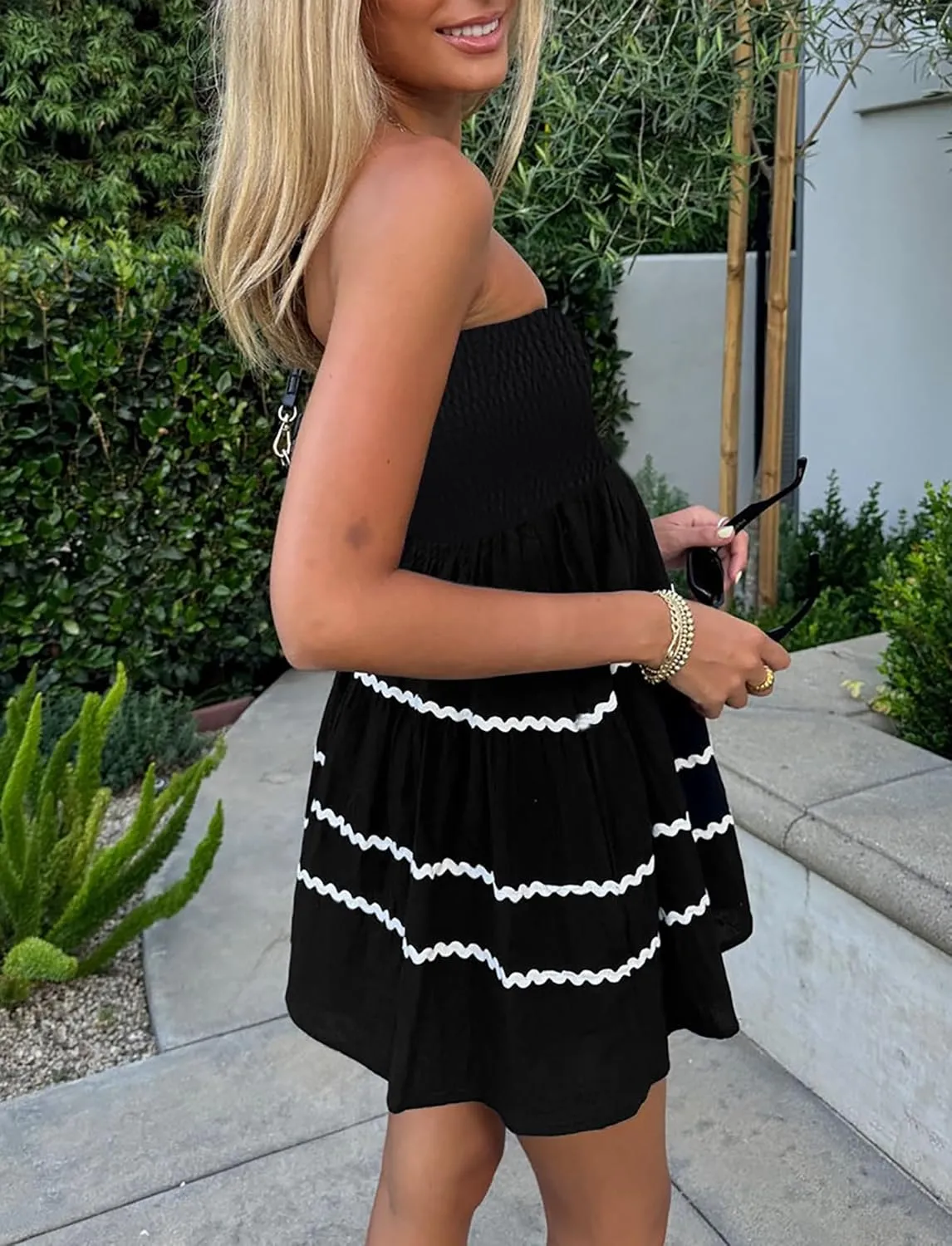 Tube Top Dress for Women Summer Solid Strapless Mini Dresses, Off The Shoudle Ruffle Beach Dress