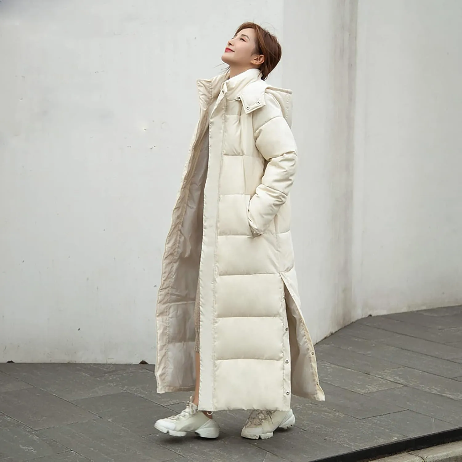 tuduoms Women's Thickened Long Down Jacket, Winter Warm Maxi Puffer Coat for Women, Full-Zip Waterproof Hooded Quilted Parka