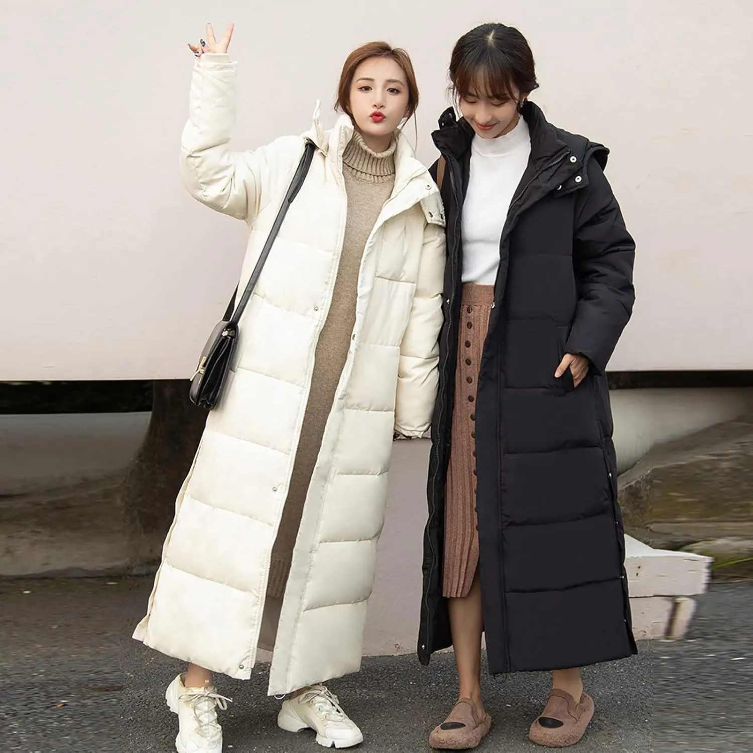 tuduoms Women's Thickened Long Down Jacket, Winter Warm Maxi Puffer Coat for Women, Full-Zip Waterproof Hooded Quilted Parka