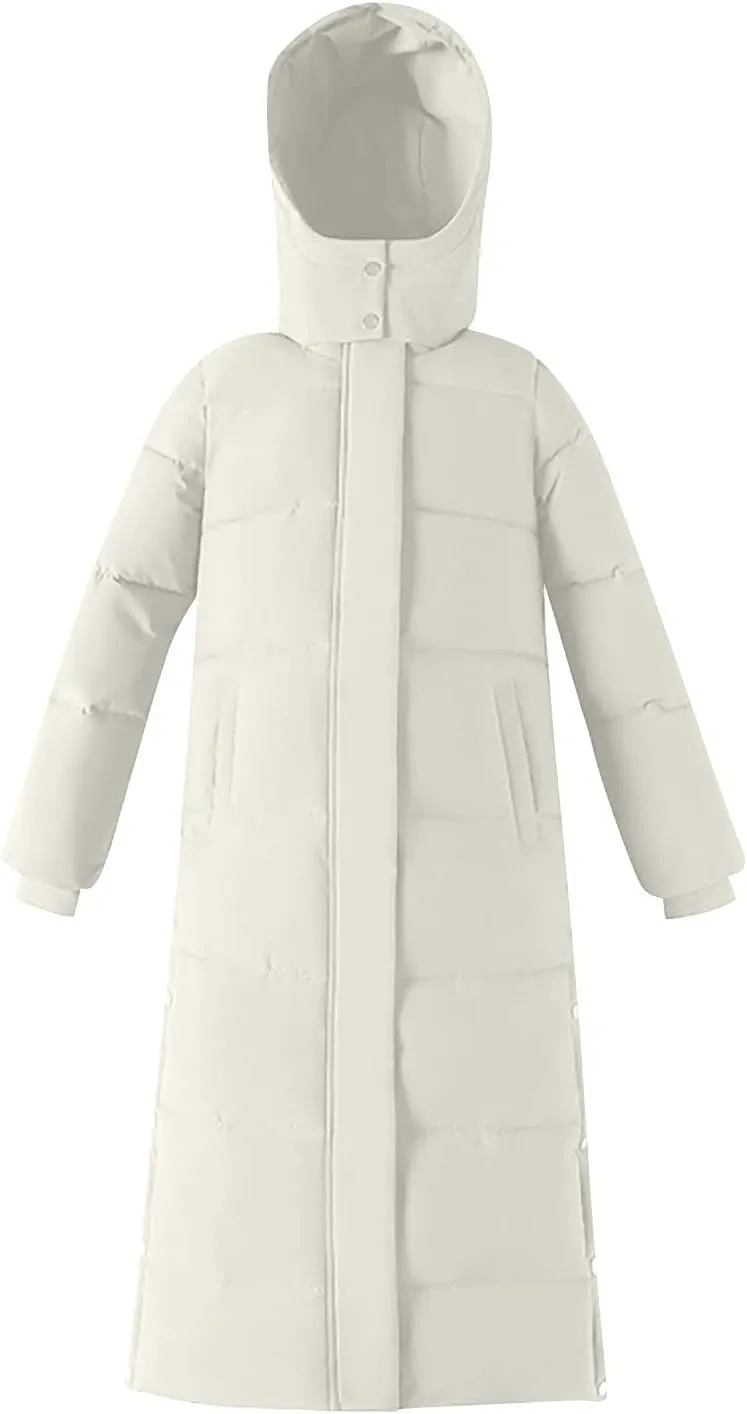 tuduoms Women's Thickened Long Down Jacket, Winter Warm Maxi Puffer Coat for Women, Full-Zip Waterproof Hooded Quilted Parka