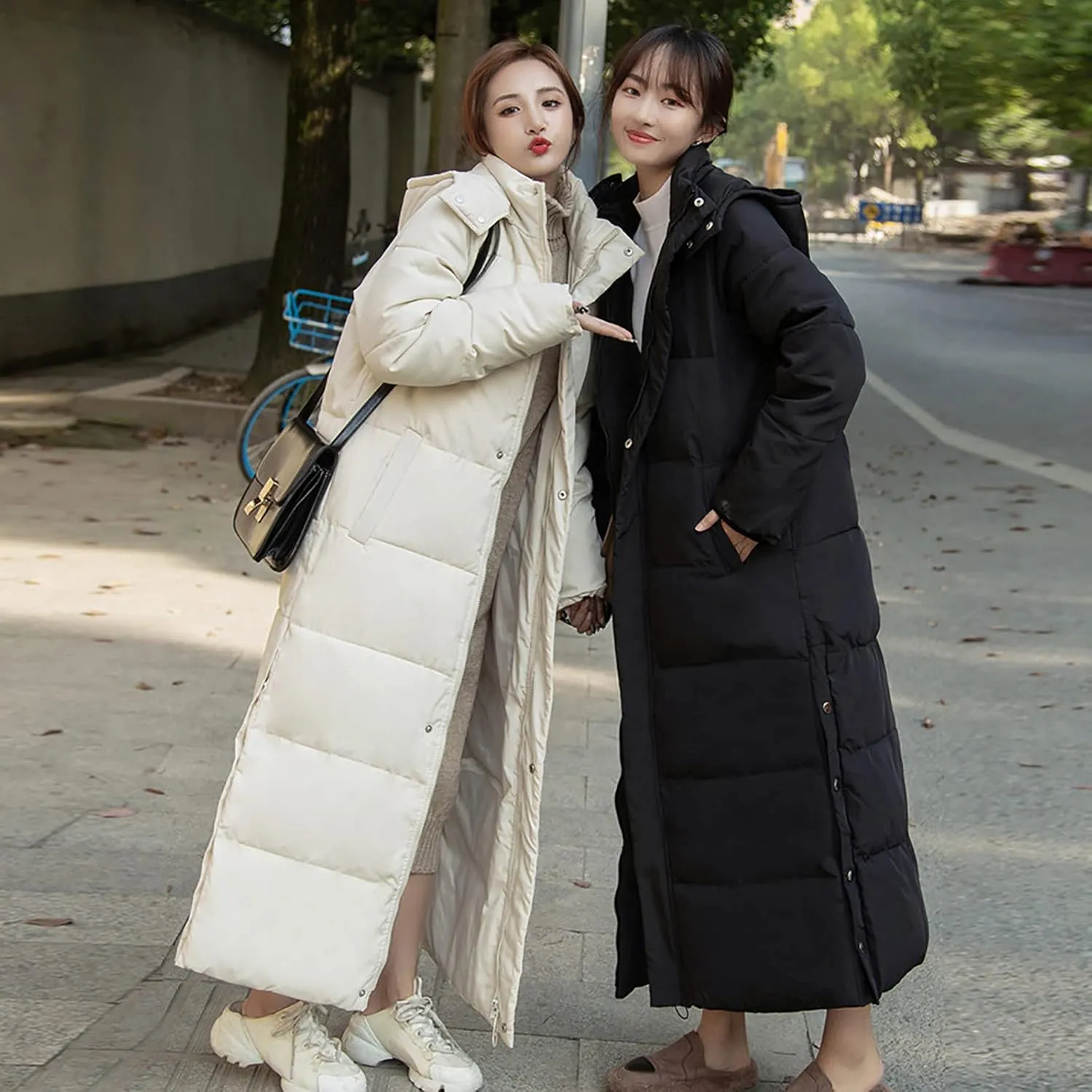 tuduoms Women's Thickened Long Down Jacket, Winter Warm Maxi Puffer Coat for Women, Full-Zip Waterproof Hooded Quilted Parka
