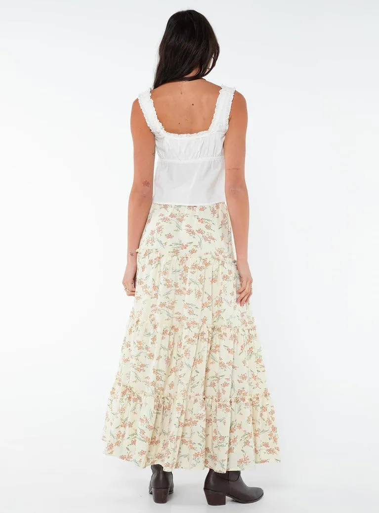 UAURORAO Women Boho Long Skirt Tiered Ruffle Flowy Maxi Skirt Elastic Waist Pleated A Line Midi Skirt Beach Vacation
