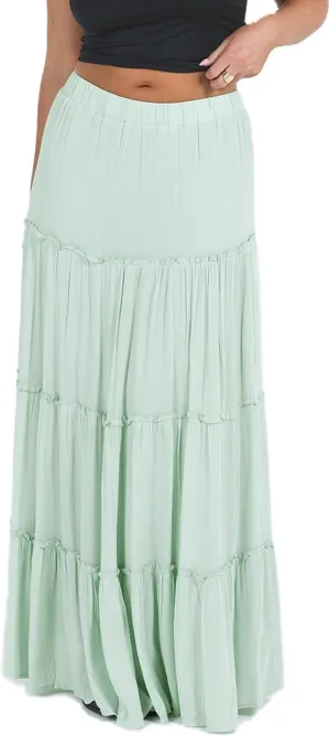 UAURORAO Women Boho Long Skirt Tiered Ruffle Flowy Maxi Skirt Elastic Waist Pleated A Line Midi Skirt Beach Vacation