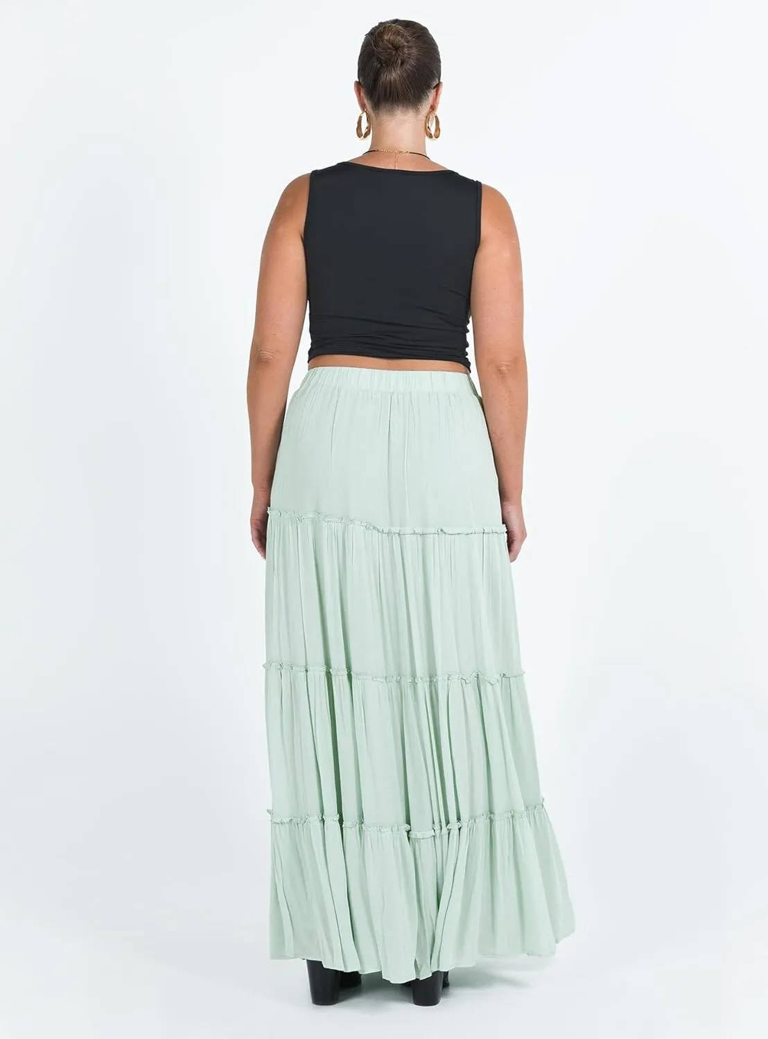 UAURORAO Women Boho Long Skirt Tiered Ruffle Flowy Maxi Skirt Elastic Waist Pleated A Line Midi Skirt Beach Vacation