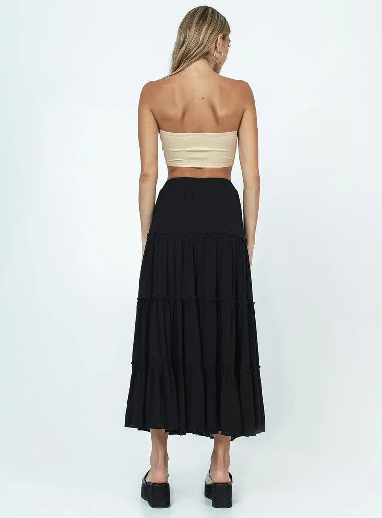UAURORAO Women Boho Long Skirt Tiered Ruffle Flowy Maxi Skirt Elastic Waist Pleated A Line Midi Skirt Beach Vacation