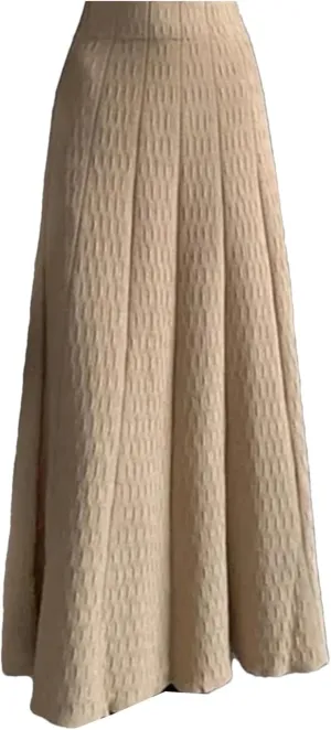 UIOKLMJH Knitted Long Skirt for Women Autumn Winter Pleated High Waist A-Line Elegant Casual Slim Midi Skirt