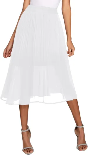 Urban CoCo Women's A Line Elastic Wasit Chiffon Midi Skirt Flare Pleated Skirts with Pockets