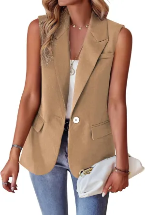 utcoco Women's Casual Business Blazer Vest Sleeveless Open Front Blazer Waistcoat with Pockets