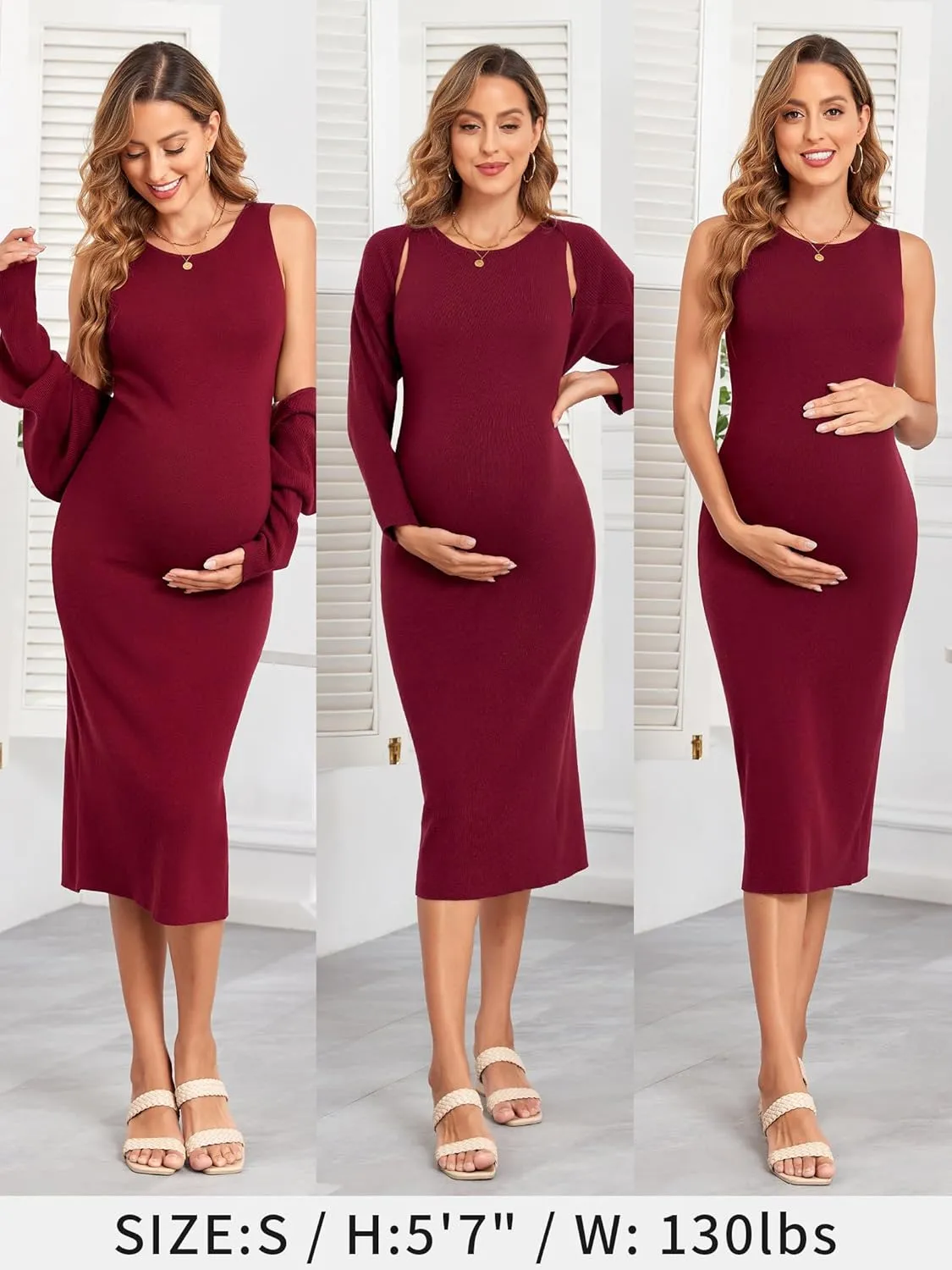V FOR CITY Maternity Dress Sweater Two Piece Sets for Women Bodycon Dresses Tank Slit Cropped Cardigan Long Sleeve Knit