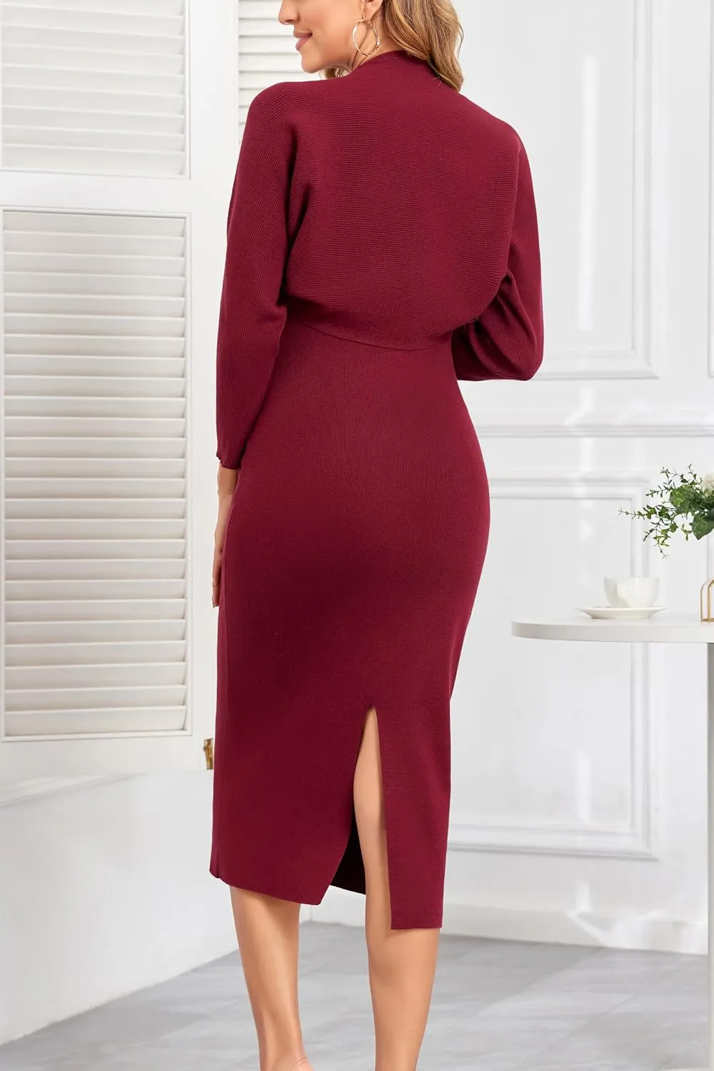 V FOR CITY Maternity Dress Sweater Two Piece Sets for Women Bodycon Dresses Tank Slit Cropped Cardigan Long Sleeve Knit