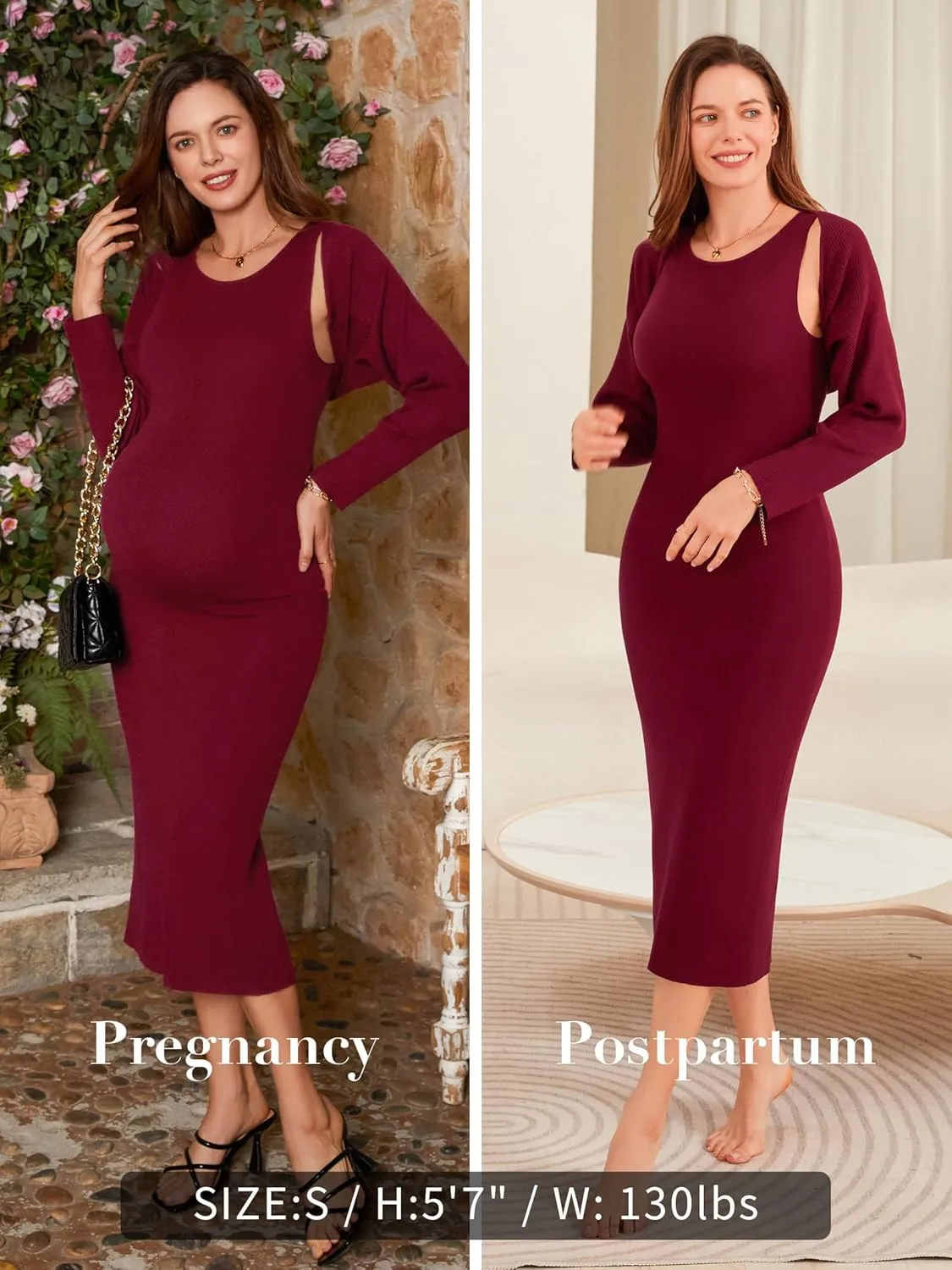 V FOR CITY Maternity Dress Sweater Two Piece Sets for Women Bodycon Dresses Tank Slit Cropped Cardigan Long Sleeve Knit