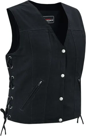 Vance Leather USA Women's Sleeveless Denim V Neck Vest With Conceal Carry Pockets