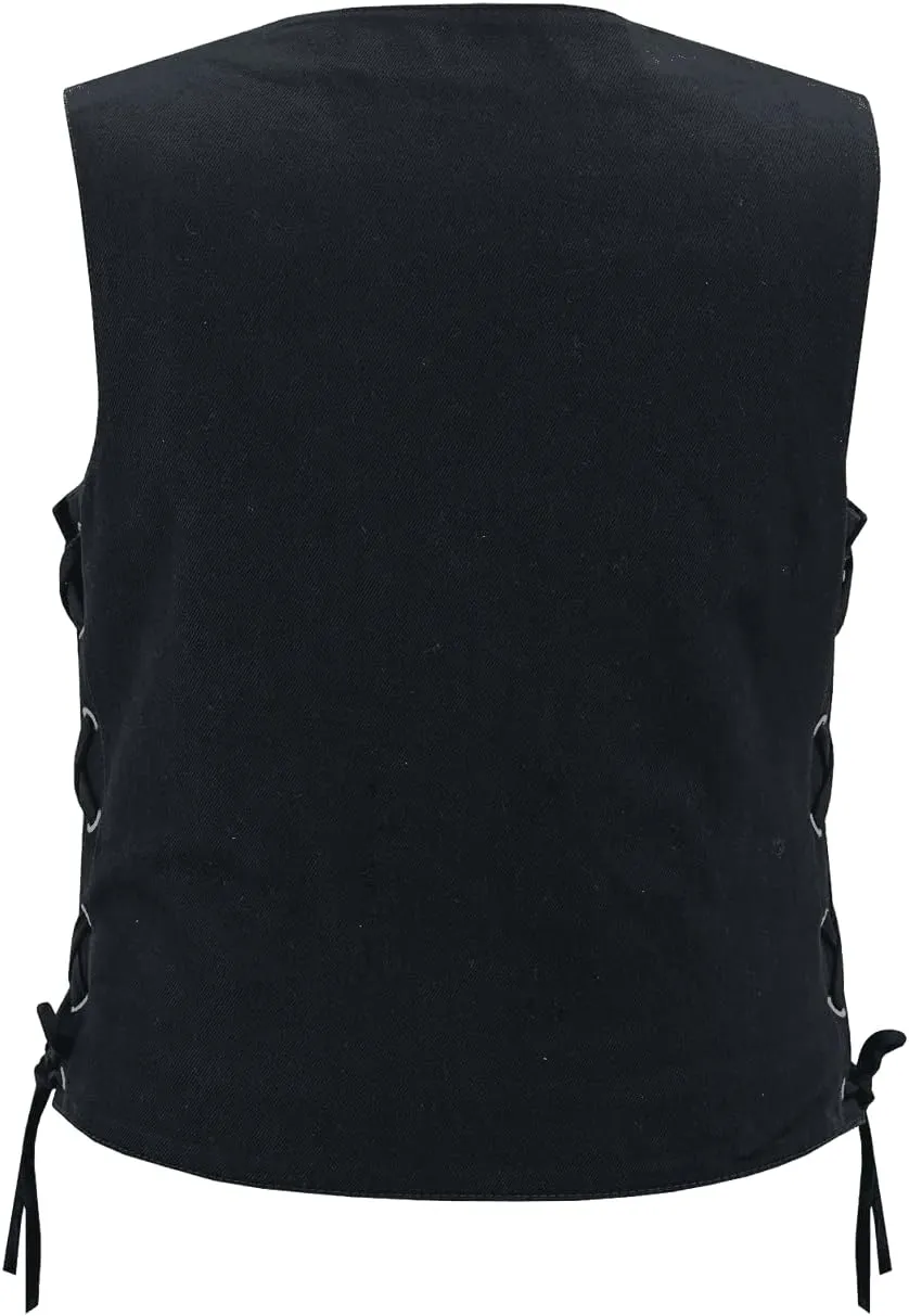 Vance Leather USA Women's Sleeveless Denim V Neck Vest With Conceal Carry Pockets