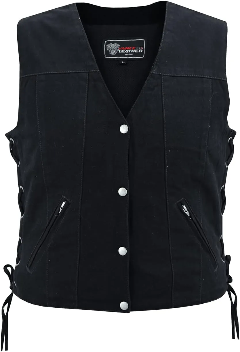 Vance Leather USA Women's Sleeveless Denim V Neck Vest With Conceal Carry Pockets
