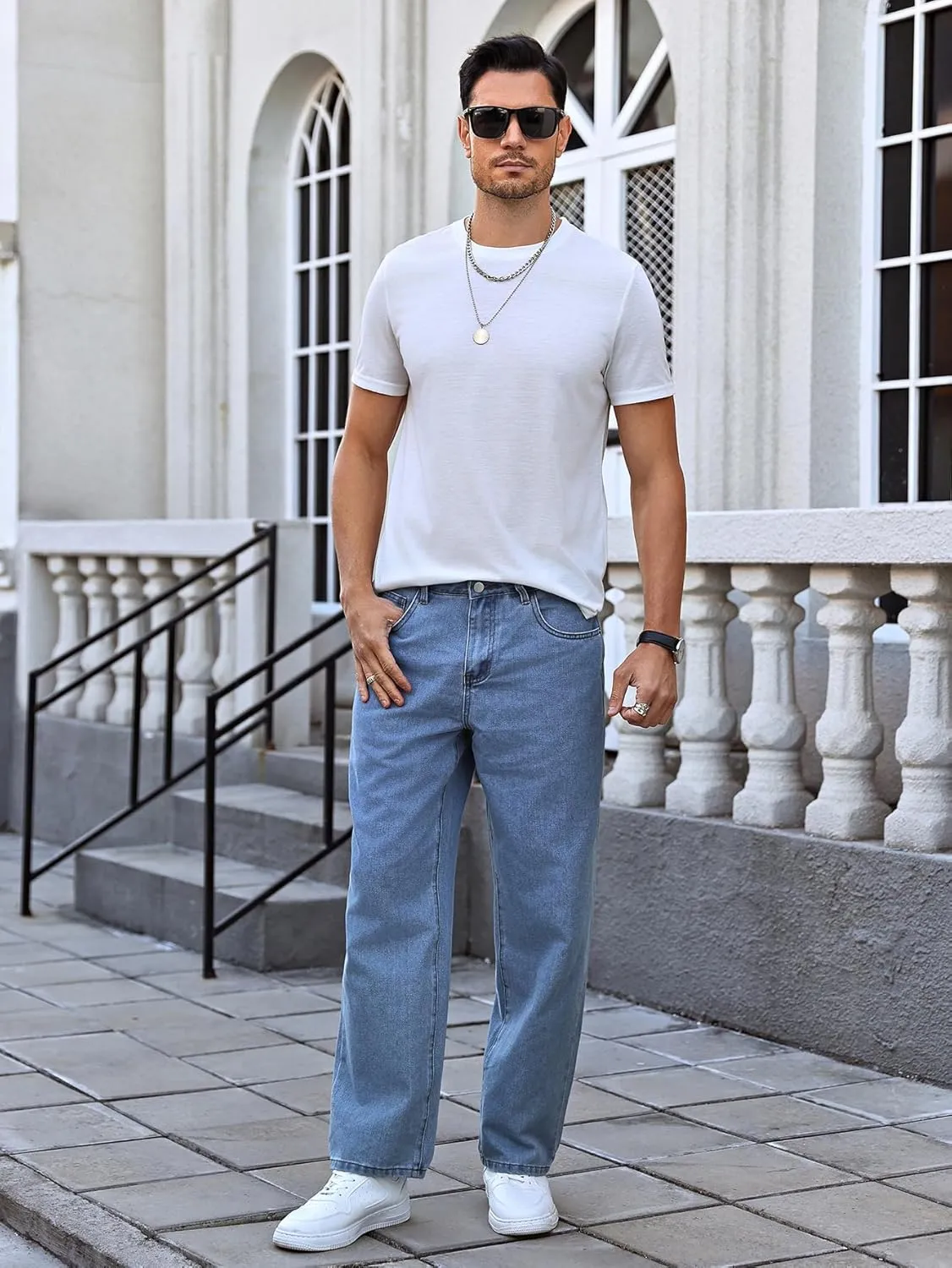 Verdusa Men's Baggy Jeans High Waist Wide Leg Classic Denim Pants