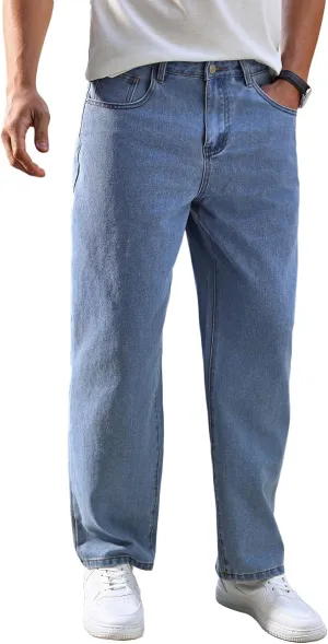 Verdusa Men's Baggy Jeans High Waist Wide Leg Classic Denim Pants
