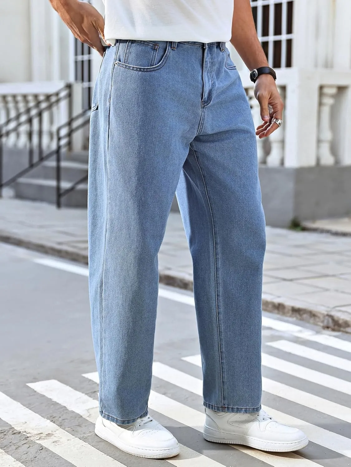 Verdusa Men's Baggy Jeans High Waist Wide Leg Classic Denim Pants