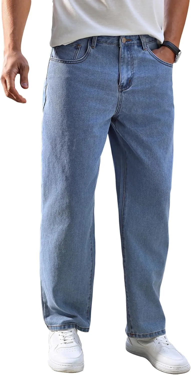 Verdusa Men's Baggy Jeans High Waist Wide Leg Classic Denim Pants