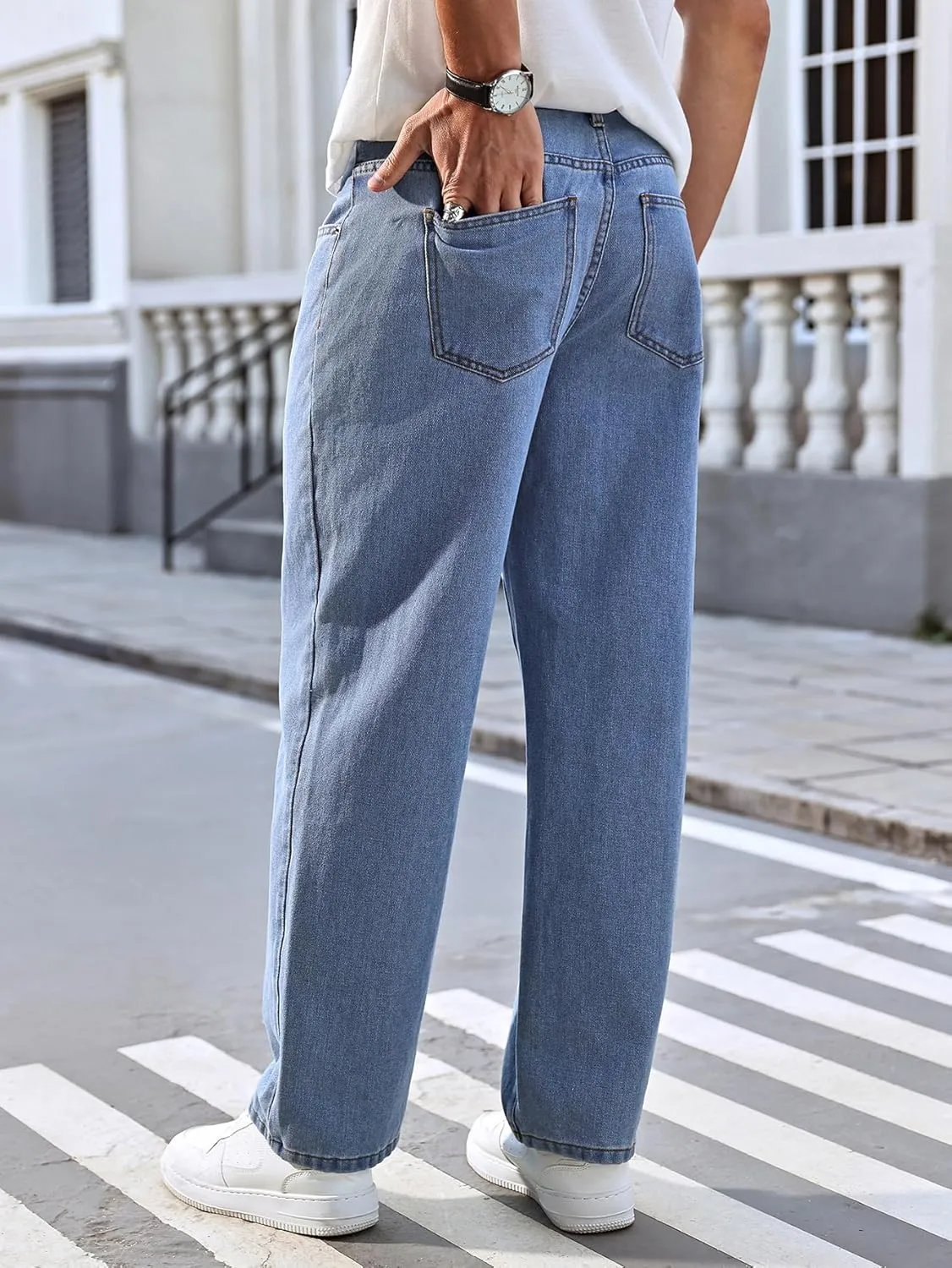 Verdusa Men's Baggy Jeans High Waist Wide Leg Classic Denim Pants