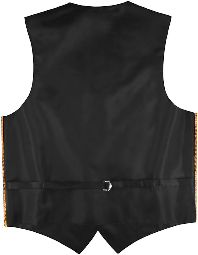Vesuvio Napoli Men's SEQUIN Design Dress Vest & Bow Tie GOLD Color BOWTie Set for Suit Tux