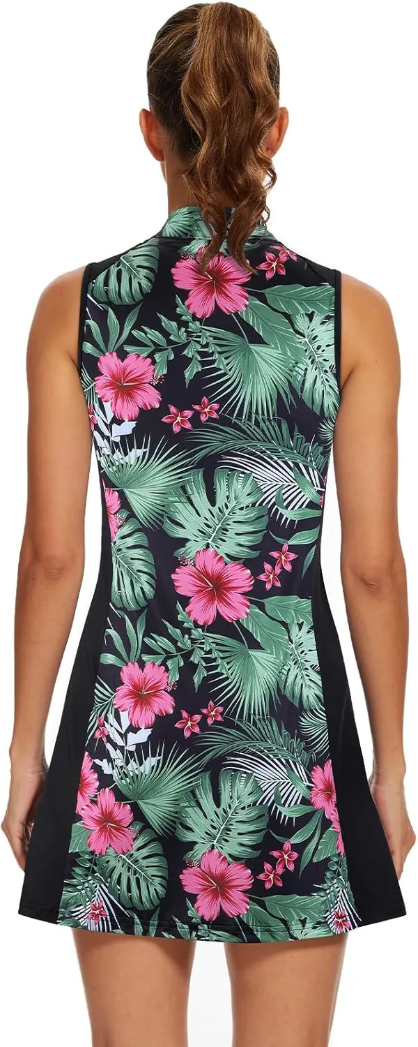 Viracy Tennis Dress Golf Dresses for Women with Shorts, Pockets Sleeveless Zip Up Stand Collar Lightweight Athletic Dress