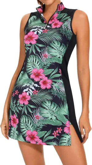 Viracy Tennis Dress Golf Dresses for Women with Shorts, Pockets Sleeveless Zip Up Stand Collar Lightweight Athletic Dress