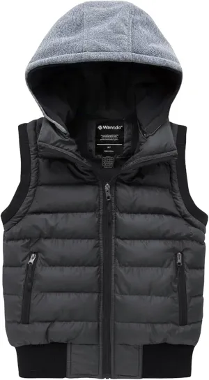 wantdo Boy's Puffer Vest Waterproof Winter Coat Fleece Vest Sleeveless Jacket