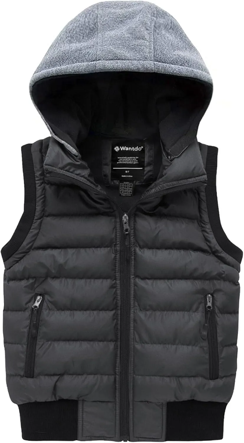 wantdo Boy's Puffer Vest Waterproof Winter Coat Fleece Vest Sleeveless Jacket