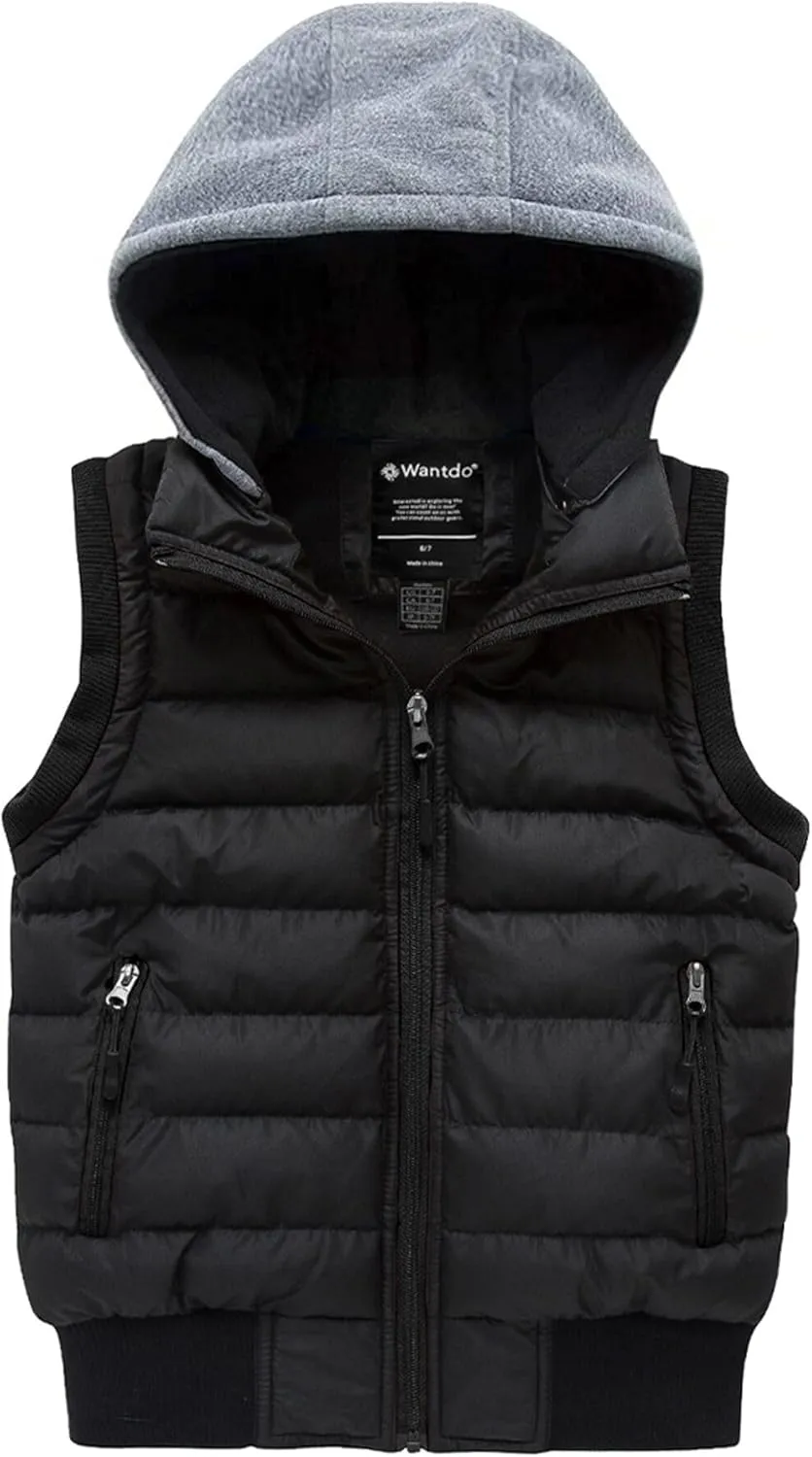 wantdo Boy's Puffer Vest Waterproof Winter Coat Fleece Vest Sleeveless Jacket