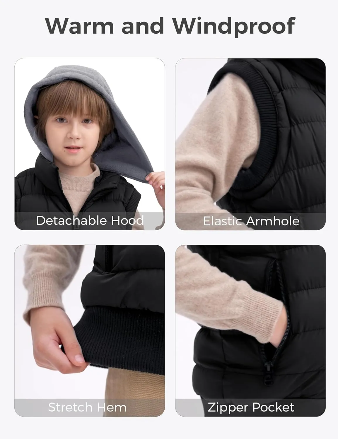 wantdo Boy's Puffer Vest Waterproof Winter Coat Fleece Vest Sleeveless Jacket