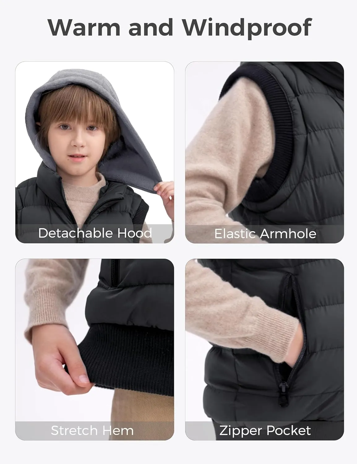 wantdo Boy's Puffer Vest Waterproof Winter Coat Fleece Vest Sleeveless Jacket