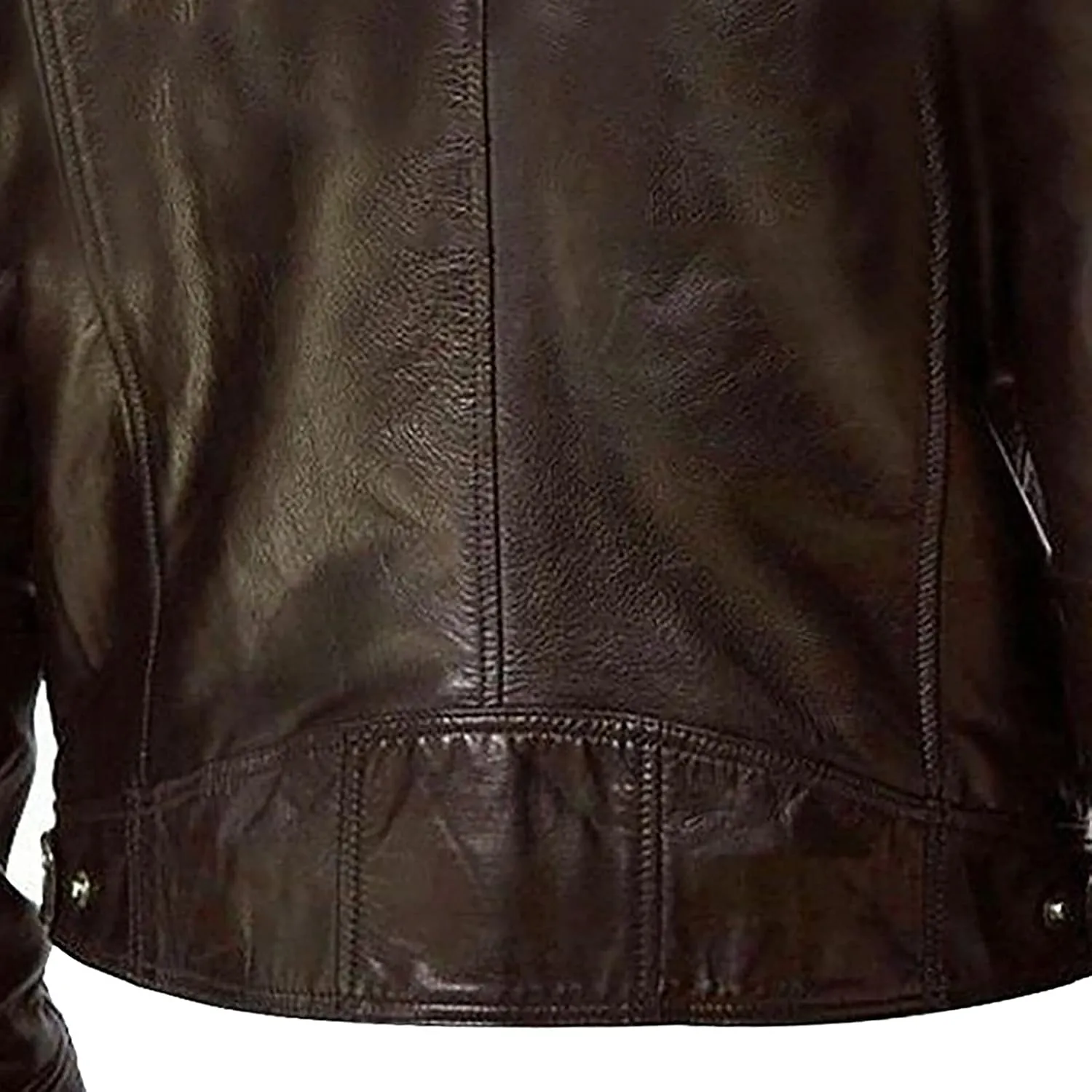 WENKOMG1 Zip Up Faux Leather Jacket for Men, Slim Fit Motorcycle Jacket with Pocket Crewneck Solid Color Coat