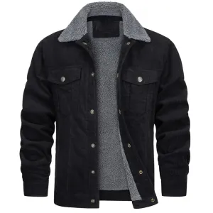 West Louis Vintage Corduroy Fuzzy Fleece-Lined Lapel Button Jacket