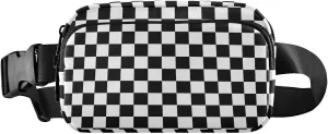 White Black Plaid Fanny Pack for Women Men Belt Bag Crossbody Waist Pouch Waterproof Everywhere Purse Fashion Sling Bag for Running Hiking Workout Walking Travel