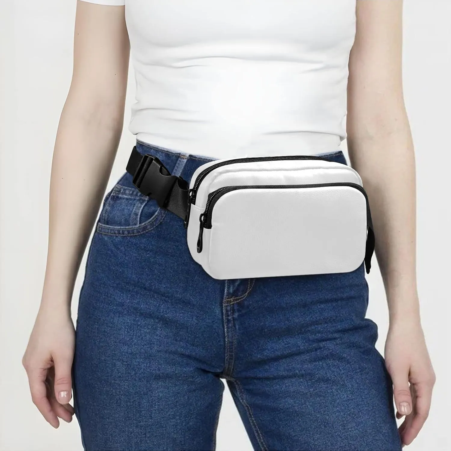 White Fanny Pack for Women Men Belt Bag Crossbody Waist Pouch Waterproof Everywhere Purse Fashion Sling Bag for Running Hiking Workout Travel