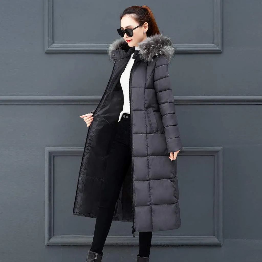 Winter Coat For Women Long Down Coats Thicken Puffer Jacket Warm Fur Hooded Quilted Coat Cotton Padded Jacket Outwear