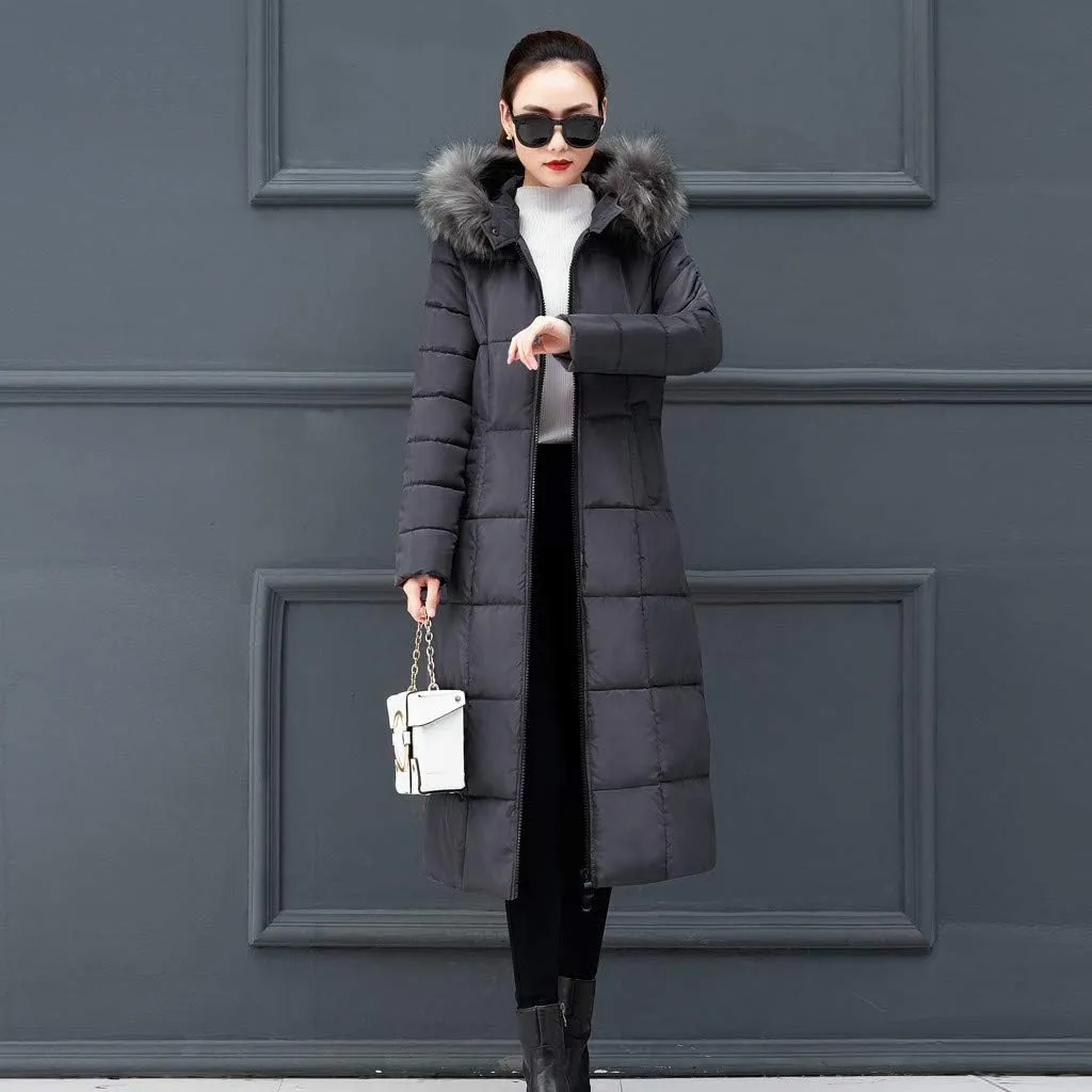 Winter Coat For Women Long Down Coats Thicken Puffer Jacket Warm Fur Hooded Quilted Coat Cotton Padded Jacket Outwear