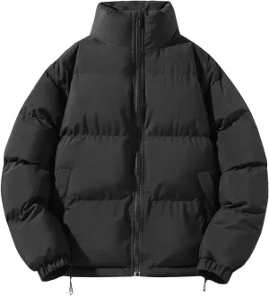 Winter Coats for Men Quilted Cotton Puffer Jacket Couples Thermal Thicken Outerwear Full Zip Warm Jacket with Pockets