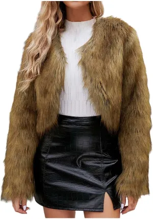 Winter Coats for Women 2023 Trendy Faux Fur Shaggy Jacket Cropped Long Sleeve Tops Open Front Coat Cardigan Outerwear