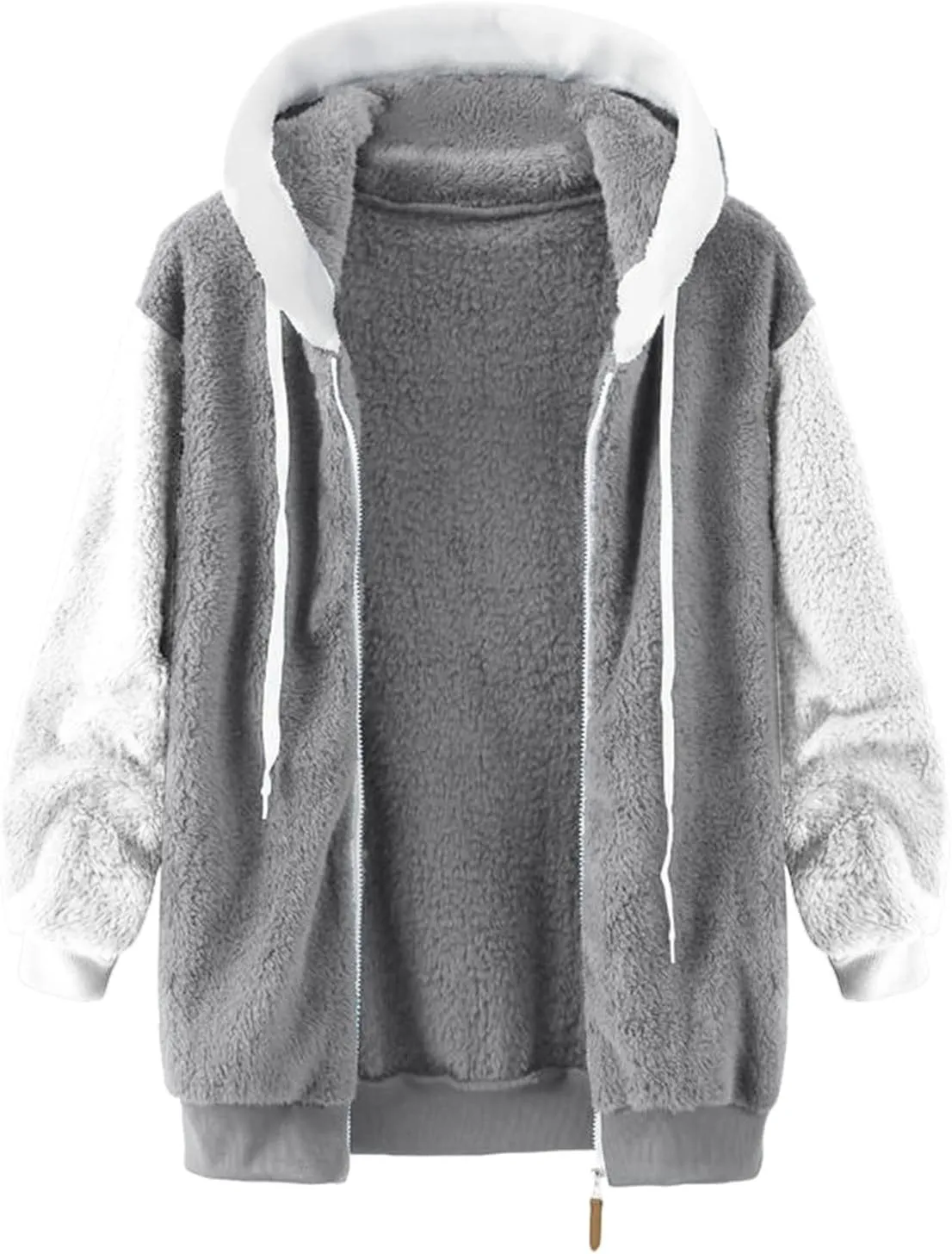 Winter Coats for Women 2024 Long Sleeve Faux Fur Fleece Jacket Zipper Plus Size Hooded Fuzzy Outerwear With Pockets