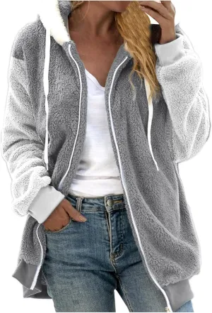 Winter Coats for Women 2024 Long Sleeve Faux Fur Fleece Jacket Zipper Plus Size Hooded Fuzzy Outerwear With Pockets