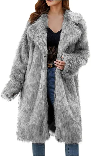 Winter Coats for Women Long Faux Fur Cardigan Leopard Print Fuzzy Jacket Fleece Trench Coat Elegant Cardigan Coat