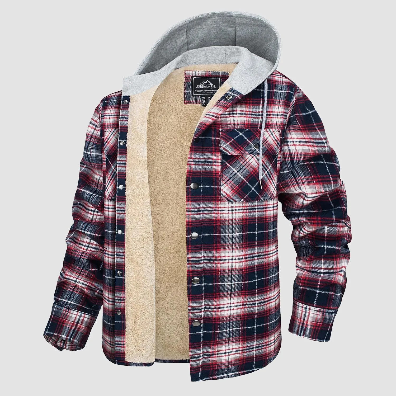Winter Flannel Hoodies with Sherpa Lining for Men Flannel Plaid Jackets