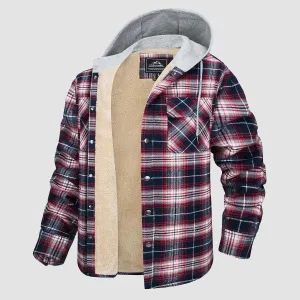Winter Flannel Hoodies with Sherpa Lining for Men Flannel Plaid Jackets