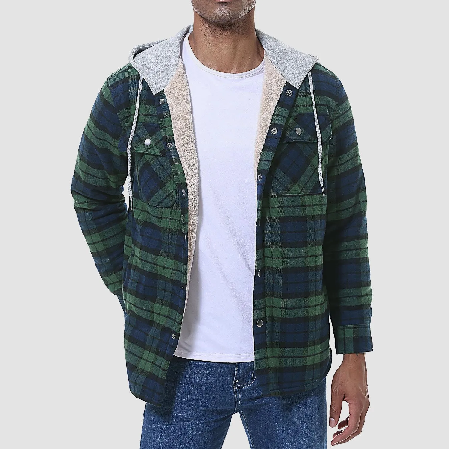 Winter Flannel Hoodies with Sherpa Lining for Men Flannel Plaid Jackets
